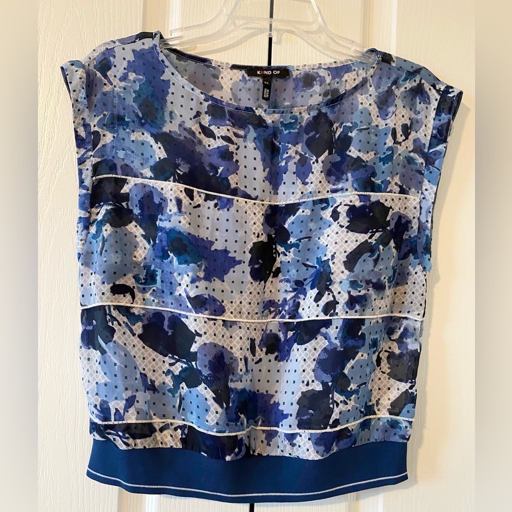 Kiind of Floral Sheer Top - Blue